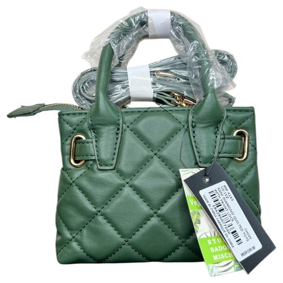 Badgley Mischka Quilted Green Mini Tote Bag with Gold Charm - Picture 3 of 5